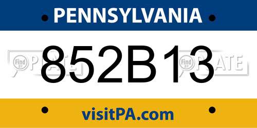 852B13 Pennsylvania License Plate
