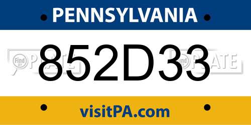 852D33 Pennsylvania License Plate