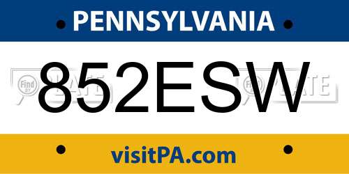 852ESW Pennsylvania License Plate