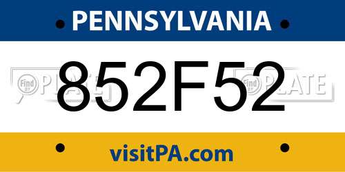 852F52 Pennsylvania License Plate