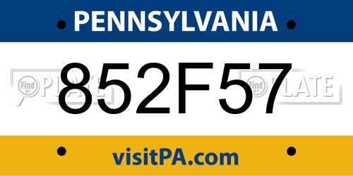 852F57 Pennsylvania License Plate