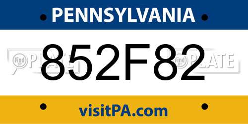 852F82 Pennsylvania License Plate