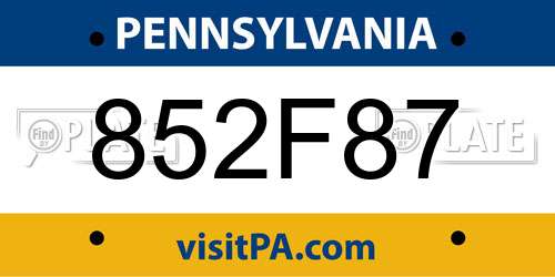 852F87 Pennsylvania License Plate