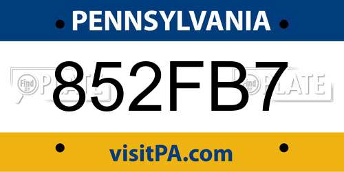 852FB7 Pennsylvania License Plate