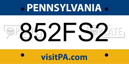 852FS2 Pennsylvania License Plate