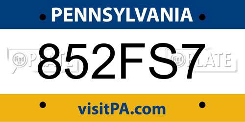 852FS7 Pennsylvania License Plate