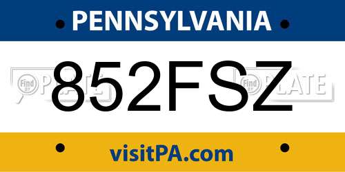 852FSZ Pennsylvania License Plate