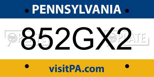 852GX2 Pennsylvania License Plate