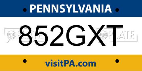852GXT Pennsylvania License Plate