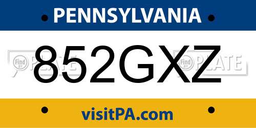 852GXZ Pennsylvania License Plate