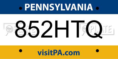 852HTQ Pennsylvania License Plate