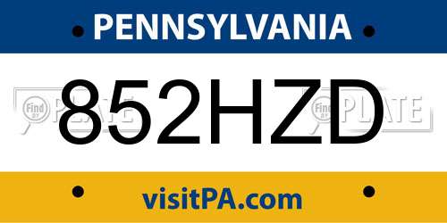 852HZD Pennsylvania License Plate