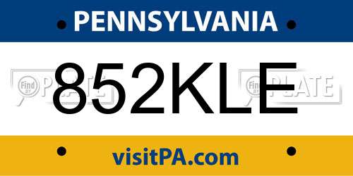 852KLE Pennsylvania License Plate