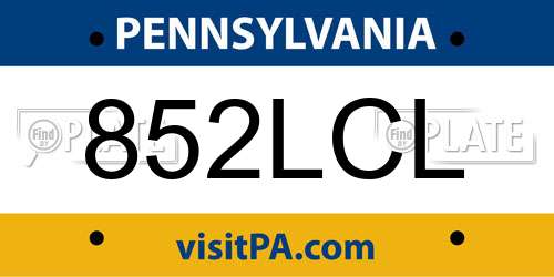 852LCL Pennsylvania License Plate