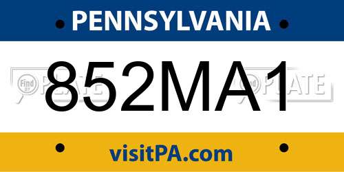 852MA1 Pennsylvania License Plate