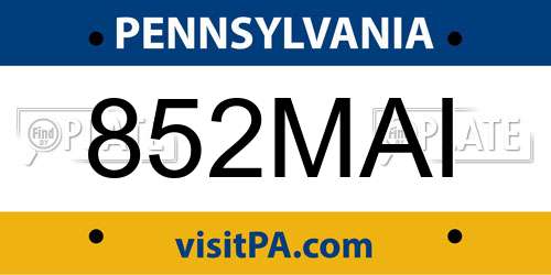 852MAI Pennsylvania License Plate