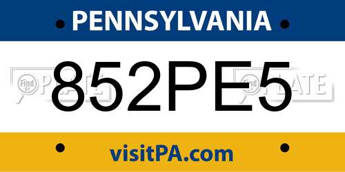 852PE5 Pennsylvania License Plate