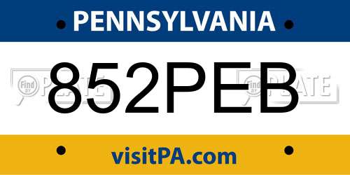 852PEB Pennsylvania License Plate