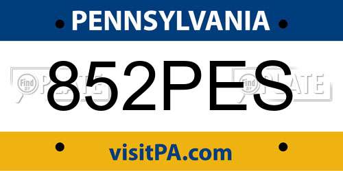 852PES Pennsylvania License Plate