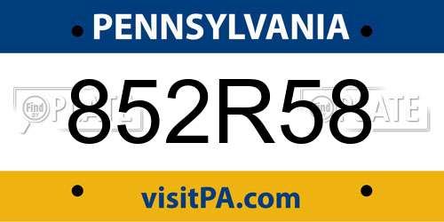 852R58 Pennsylvania License Plate