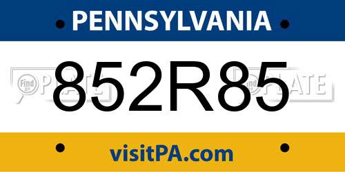 852R85 Pennsylvania License Plate