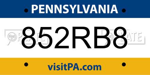 852RB8 Pennsylvania License Plate