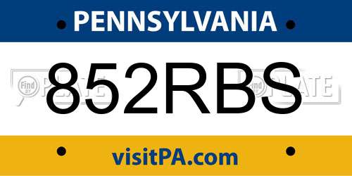 852RBS Pennsylvania License Plate