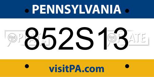852S13 Pennsylvania License Plate