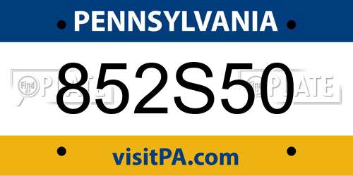 852S50 Pennsylvania License Plate