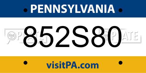 852S80 Pennsylvania License Plate