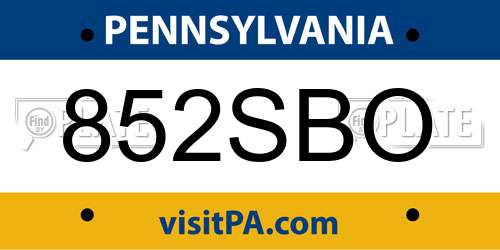 852SBO Pennsylvania License Plate