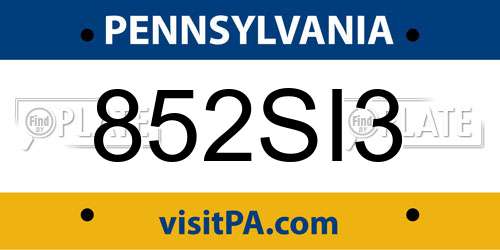 852SI3 Pennsylvania License Plate