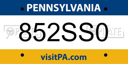 852SS0 Pennsylvania License Plate