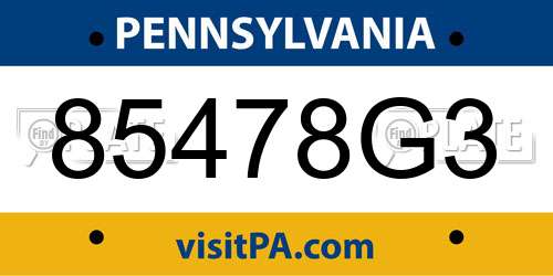 85478G3 Pennsylvania License Plate
