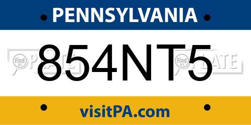 854NT5 Pennsylvania License Plate
