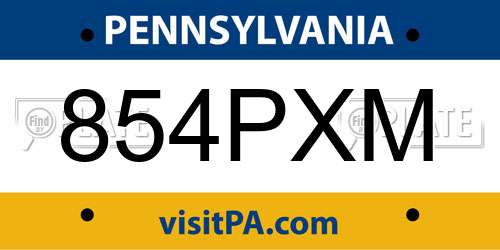 854PXM Pennsylvania License Plate
