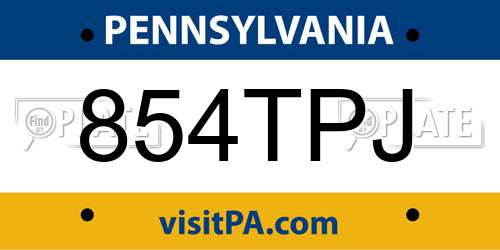 854TPJ Pennsylvania License Plate