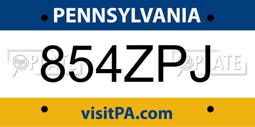854ZPJ Pennsylvania License Plate