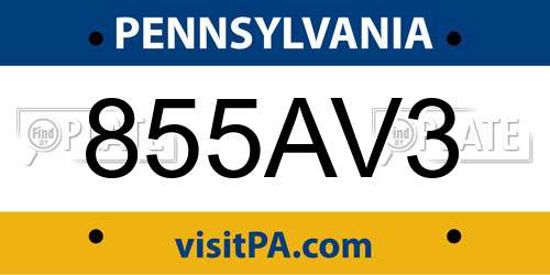 855AV3 Pennsylvania License Plate