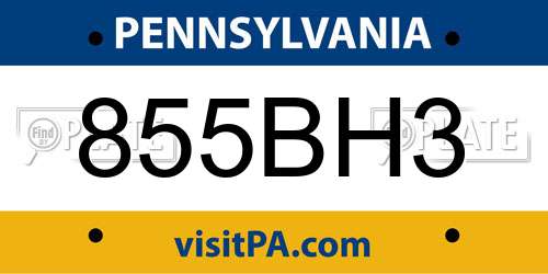 855BH3 Pennsylvania License Plate