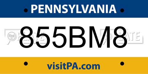 855BM8 Pennsylvania License Plate