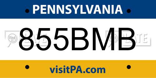 855BMB Pennsylvania License Plate