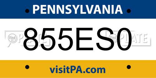 855ES0 Pennsylvania License Plate