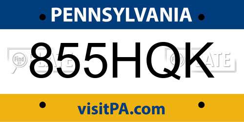 855HQK Pennsylvania License Plate
