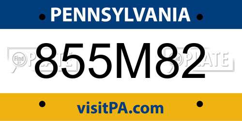 855M82 Pennsylvania License Plate