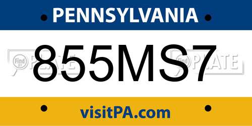 855MS7 Pennsylvania License Plate
