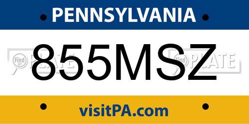 855MSZ Pennsylvania License Plate