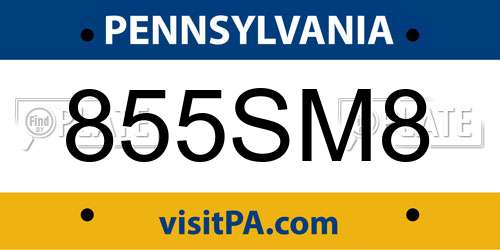 855SM8 Pennsylvania License Plate