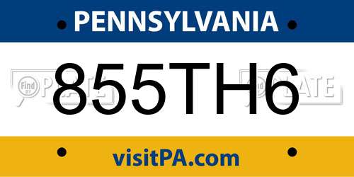 855TH6 Pennsylvania License Plate
