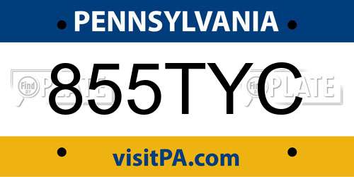 855TYC Pennsylvania License Plate